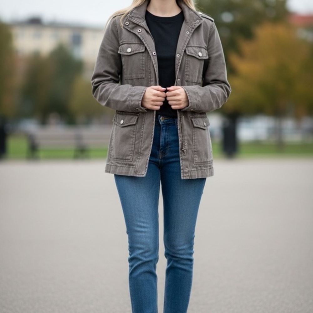 Gray Utility Military Jacket Women’s Small Lightweight Cargo Coat